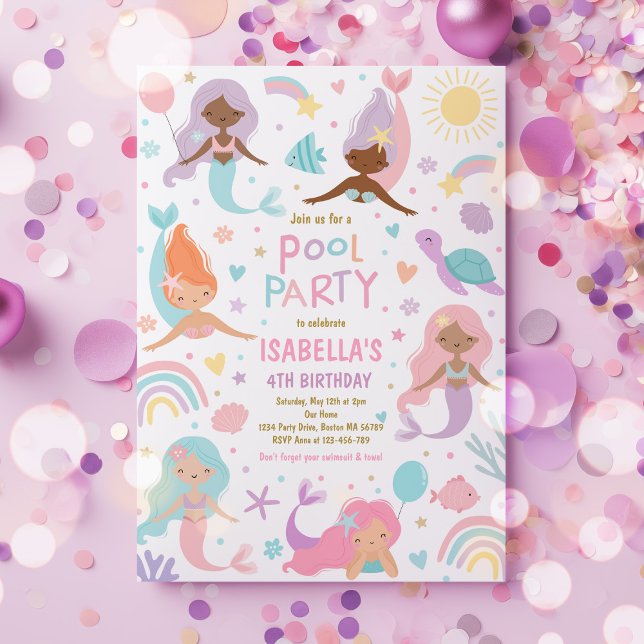 Mermaid And Unicorn Magical Pool Birthday Party  Invitation (Creator Uploaded)