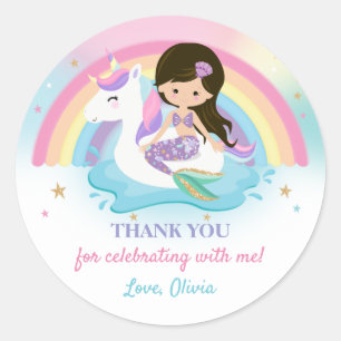 Mermaid and Unicorn Pool Birthday Party Favour  Classic Round Sticker