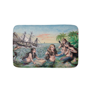 Mermaid Antique Magic Nautical Ocean Bath Mat