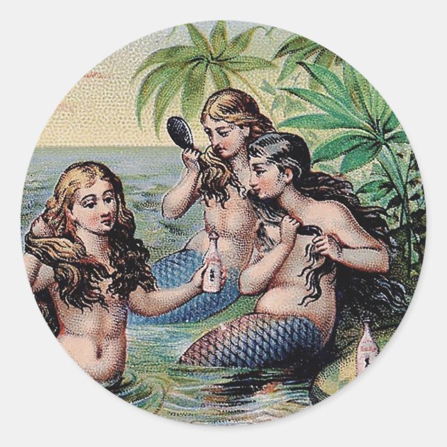 Mermaid Antique Magic Nautical Ocean Classic Round Sticker (Front)