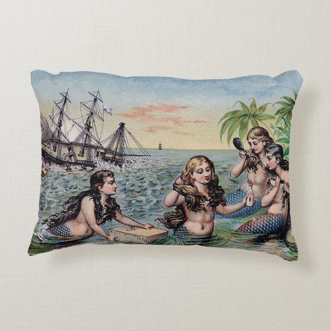 Mermaid Antique Magic Nautical Ocean Decorative Cushion (Back)