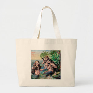 Mermaid Antique Magic Nautical Ocean Large Tote Bag
