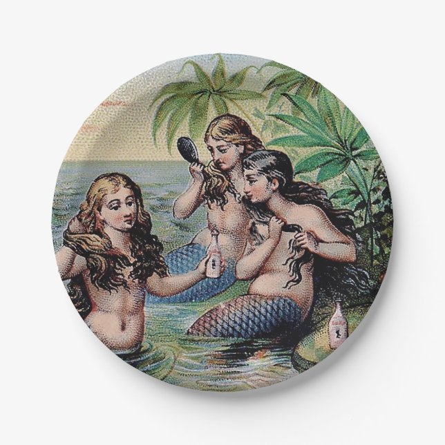 Mermaid Antique Magic Nautical Ocean Paper Plate (Front)