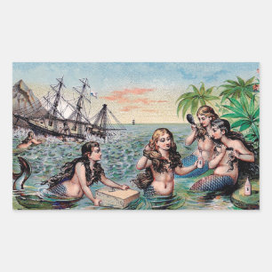 Mermaid Antique Magic Nautical Ocean Rectangular Sticker