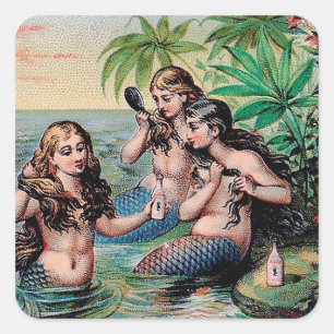 Mermaid Antique Magic Nautical Ocean Square Sticker
