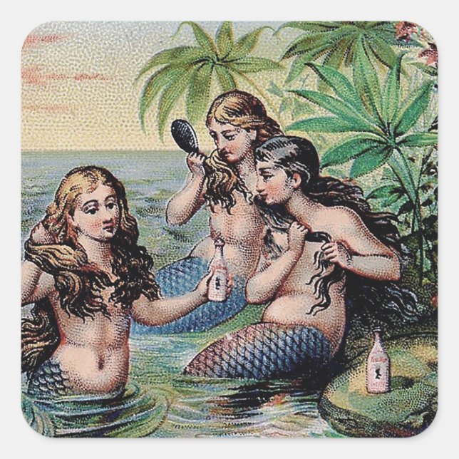 Mermaid Antique Magic Nautical Ocean Square Sticker (Front)