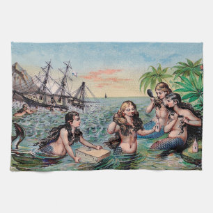 Mermaid Antique Magic Nautical Ocean Tea Towel