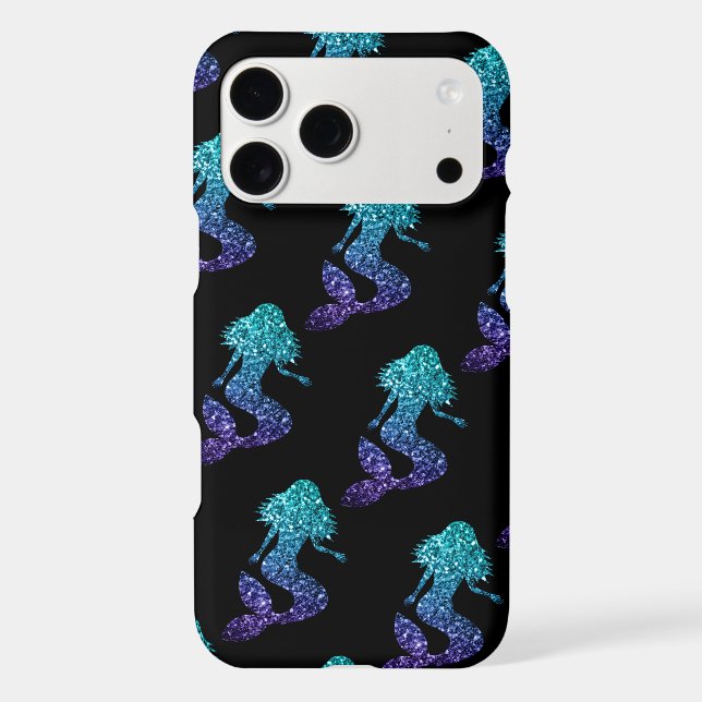 Mermaid aqua blue ombre Sparkles pattern black (Back)