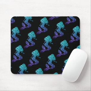 Mermaid aqua blue ombre Sparkles pattern black Mouse Mat