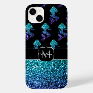 Mermaid aqua blue ombre Sparkles pattern Monogram Case-Mate iPhone 14 Plus Case