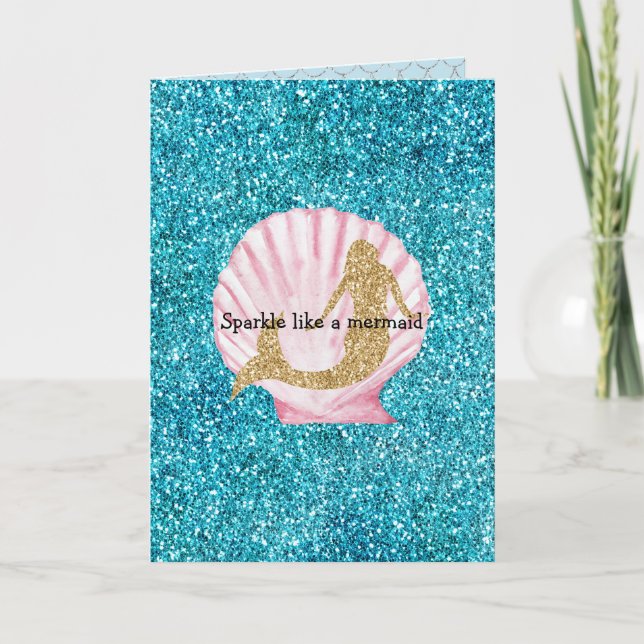 Mermaid Aqua Glitz Glitter Card (Front)