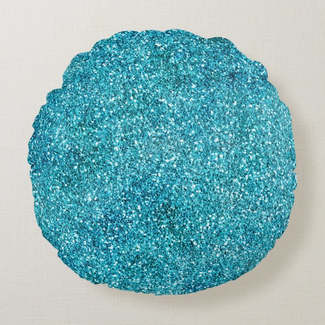 Mermaid Aqua Glitz Glitter  Round Cushion (Front)