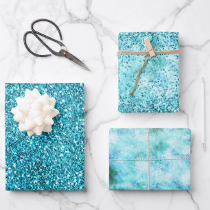 Mermaid Aqua Glitz Glitter     Wrapping Paper Sheet
