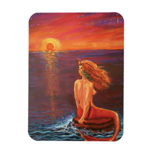 Mermaid Art Magnet - Watching The Sunset