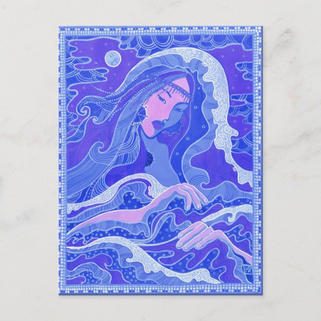 Mermaid, Asian Girl, Blue Pink Postcard (Front)