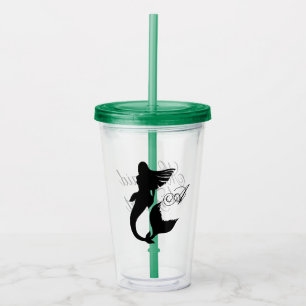 Mermaid at Heart Black Mermaid Silhouette Monogram Acrylic Tumbler