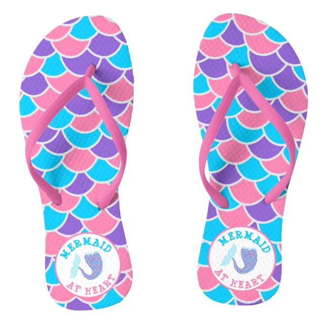 Mermaid at Heart Whimsical Scales Pattern Flip Flops (Footbed)