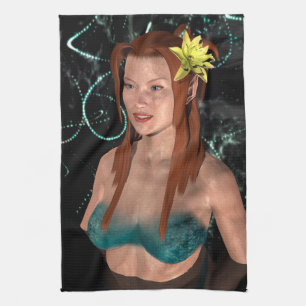 Mermaid at Night Tea Towel