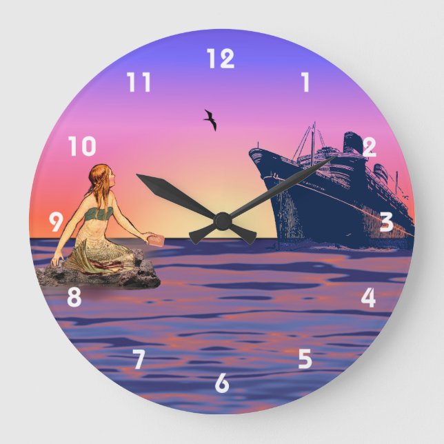 Mermaid at sunset wall clock (Front)