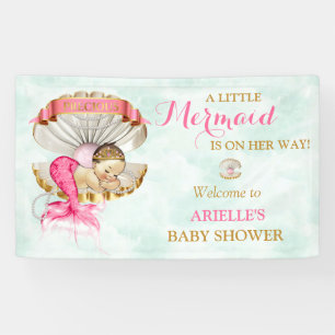 Mermaid Baby Clam Shell Tiara Pearls Gold Pink Banner