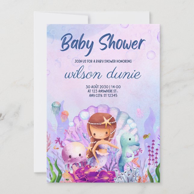 Mermaid Baby Girl Baby Shower Invitation (Front)
