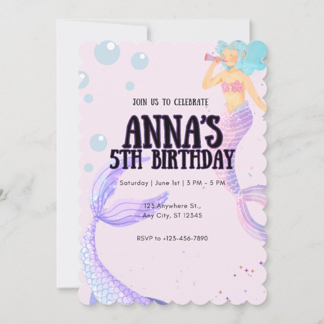 Mermaid Baby Girl Birthday Invitation (Front)