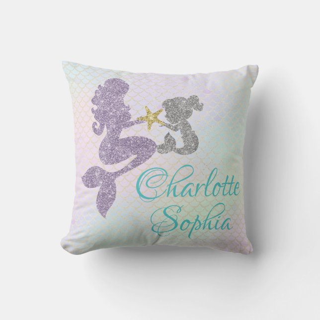 Mermaid Baby Girl Nursery Throw Pillow (Front)