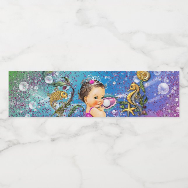 Mermaid Baby Girl Shower Water Bottle Labels (Single Label)