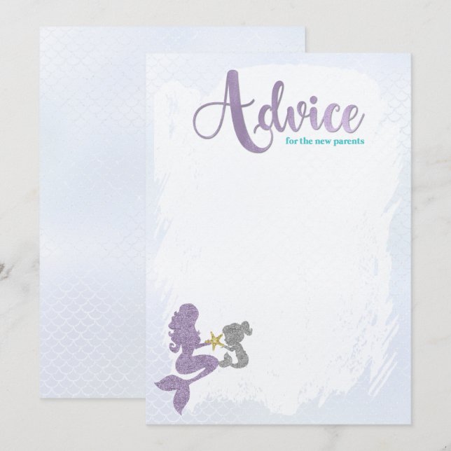 Mermaid Baby Shower Advice for the parents Cards (Front/Back)
