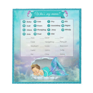 Mermaid Baby Shower Animal Match Game#130 40sheets Notepad