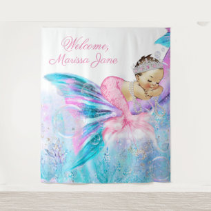 Mermaid Baby Shower Backdrop Brunette Mermaid Tapestry