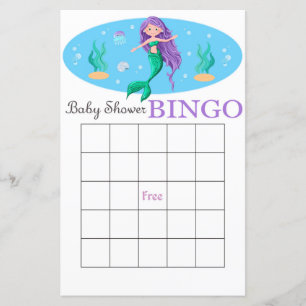 Mermaid baby shower bingo card