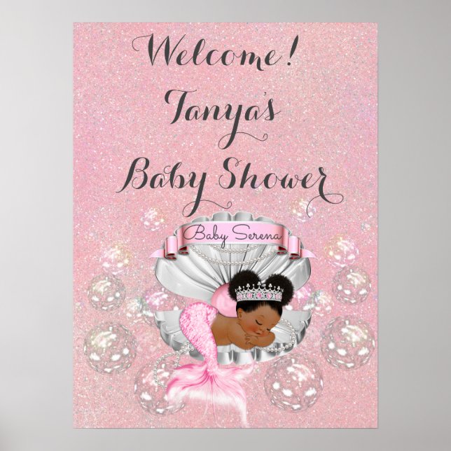 Mermaid Baby Shower Birthday Welcome Sign Shell (Front)