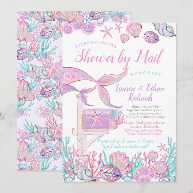 Mermaid Baby Shower by Mail Invitation (Front/Back)