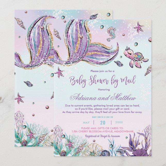 Mermaid Baby Shower by Mail Under the Sea Baby Invitation (Front/Back)