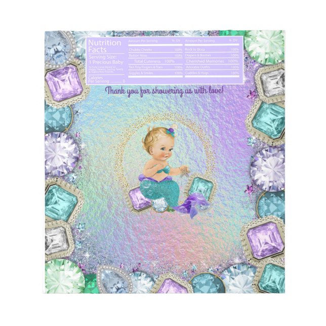 Mermaid Baby Shower Candy Bar Wrapper Notepad (Front)