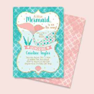 Mermaid Baby Shower Coral and Teal Invitation