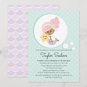 Mermaid Baby Shower Dark Skin Tone Invitation