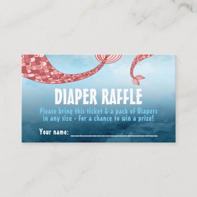 Mermaid Baby Shower Diaper Raffle Card (Front)