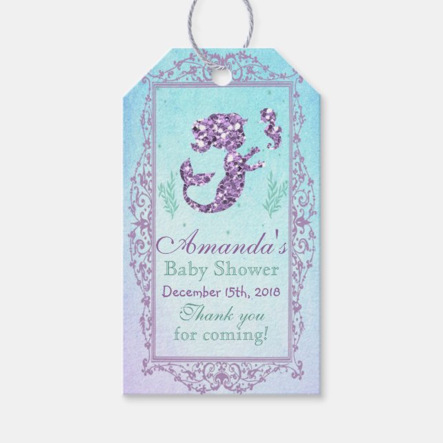 Mermaid Baby Shower Favour Gift Tag (Front)