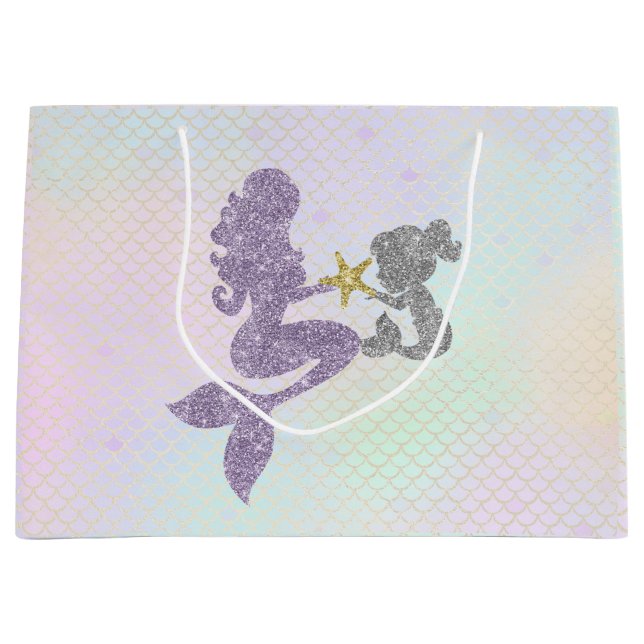 Mermaid Baby Shower Gift Bag Glitter Mermaids (Front)