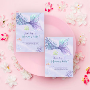 Mermaid baby shower How big is mummy's belly Enclosure Card