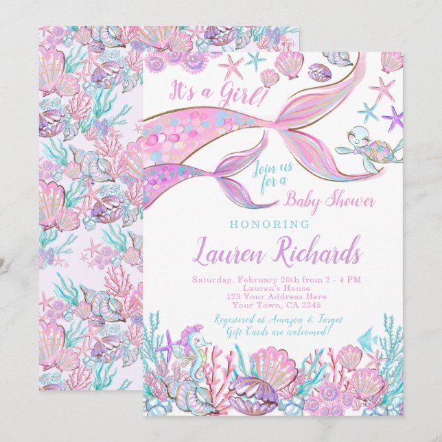 Mermaid Baby Shower Invitation (Front/Back)