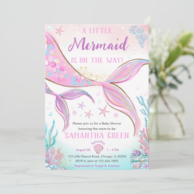 Mermaid Baby Shower Invitation (Standing Front)