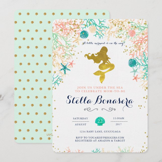 Mermaid Baby Shower Invitation (Front/Back)
