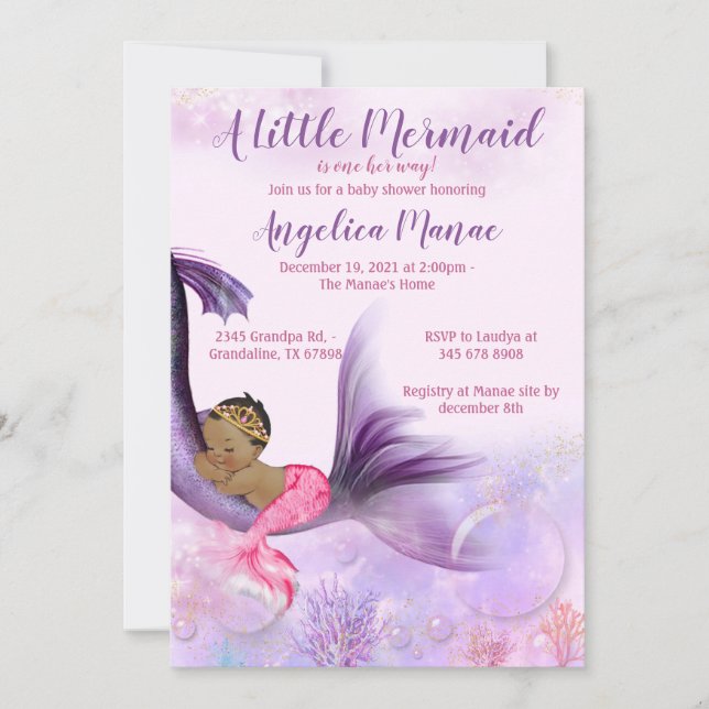 Mermaid baby shower invitation baby girl (Front)