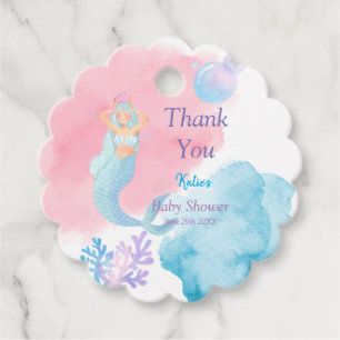 Mermaid Baby Shower Invitation Favour Tags