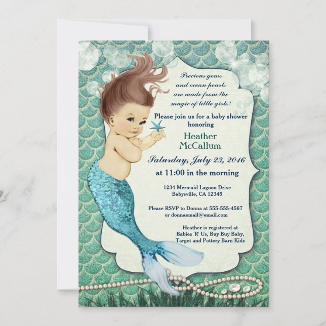 Mermaid Baby Shower Invitation for girl (Front)