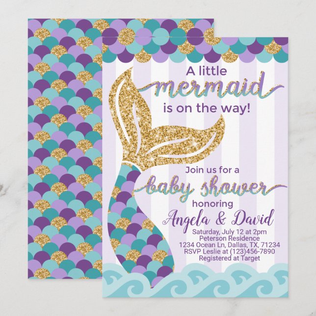 Mermaid Baby Shower Invitation Invite (Front/Back)