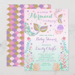 Mermaid Baby Shower Invitation Pink Gold Shower